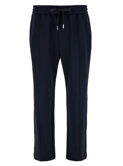 Shop Dolce & Gabbana Blue Joggers Pants With Drawstring And Logo Patch In Stretch Polyamide Man