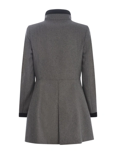 Fay Long Wool Coat With High Collar In Grey