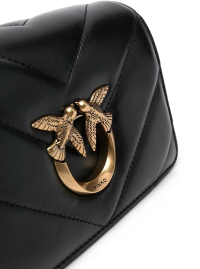 Shop Pinko Black Leather Mini Love Back Click Shoulder Bag
