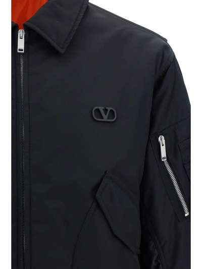 Shop Valentino Nylon Bomber Jacket In Black