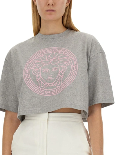 Shop Versace T-shirt With Logo In Grey