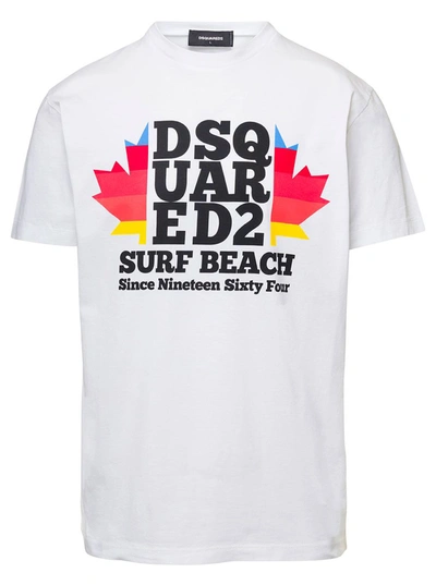 Shop Dsquared2 White Crew Neck T-shirt With D2 Surf Beach Logo On The Chest In Cotton Woman