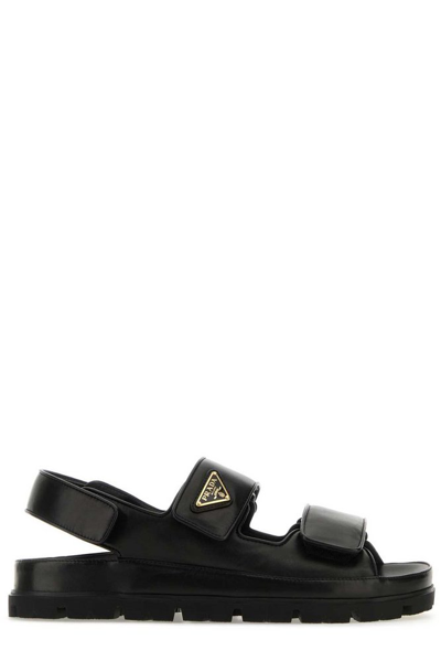 Shop Prada Logo Plaque Flat Sandals In Black