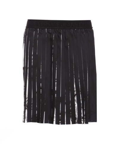 Shop Versace Jeans Couture Elasticated Waistband Pleated Mini Skirt In Multi