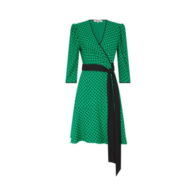DVF女装 秋冬罗勒绿/黑双层波点图案裹身裙
