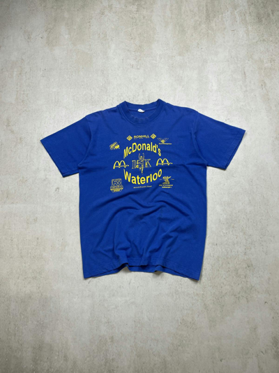 Pre-owned Vintage Mcdonald's Waterloo Overprint T-shirt/tee 90's In Blue