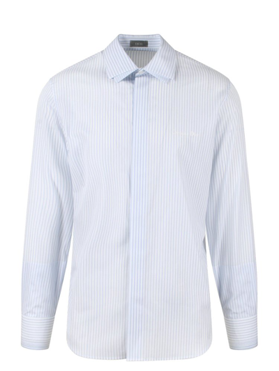 Shop Dior Homme Striped Collared Long In White