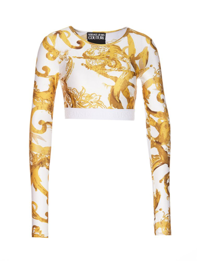 Shop Versace Jeans Couture Barocco Printed Cropped Top In Multi