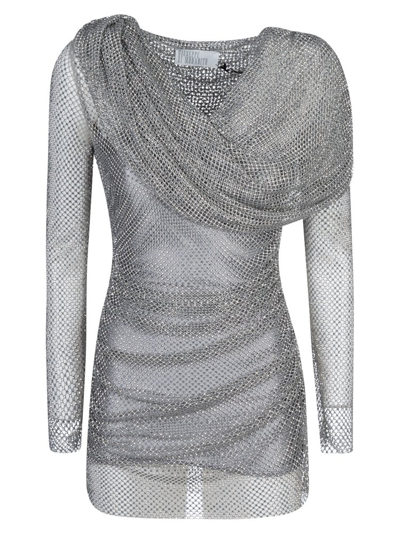 Shop Giuseppe Di Morabito Embellished Draped Mini Dress In Silver