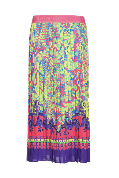 Shop Versace Jeans Couture Baroque Printed Pleated Skirt In Multi