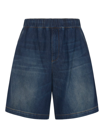 Shop Valentino High Waist Denim Shorts In Blue