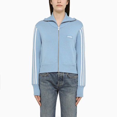 Shop Autry Light Blue/white Viscose Blend Zip Sweatshirt