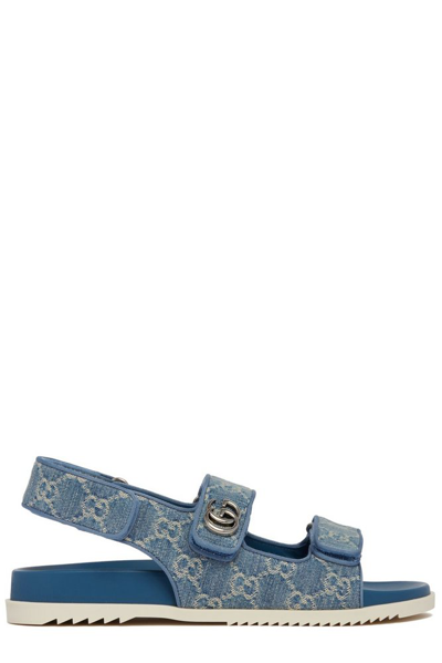 Shop Gucci Monogrammed Denim Sandals In Blue