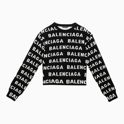 Shop Balenciaga Black/white All Over Logo Sweater