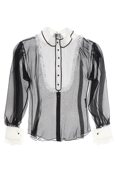 Shop Dolce & Gabbana Ruffle Detailed Chiffon Shirt In Black
