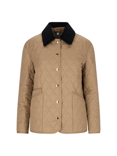 Shop Burberry Long Sleeved Quilted Jacket In Brown