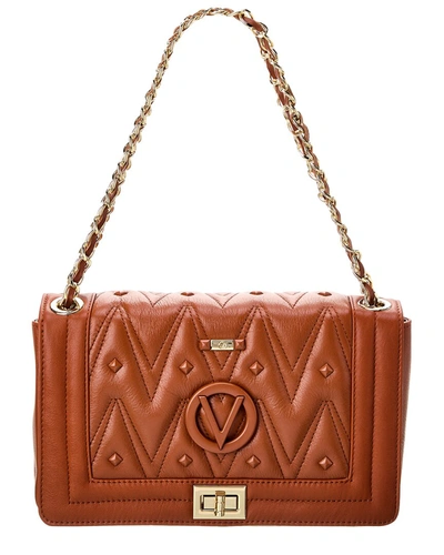 Shop Valentino By Mario Valentino Alice Diamond Leather Shoulder Bag In Brown