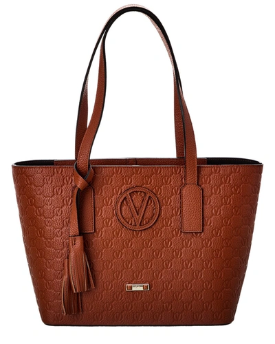 Shop Valentino By Mario Valentino Prince Medallion Leather Tote In Brown