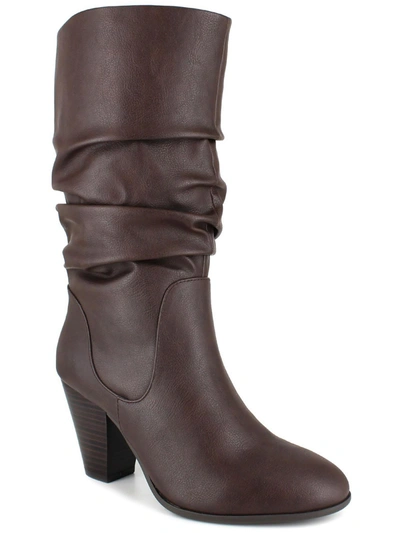 Shop Xoxo Womens Block Heel Pull On Mid-calf Boots In Brown