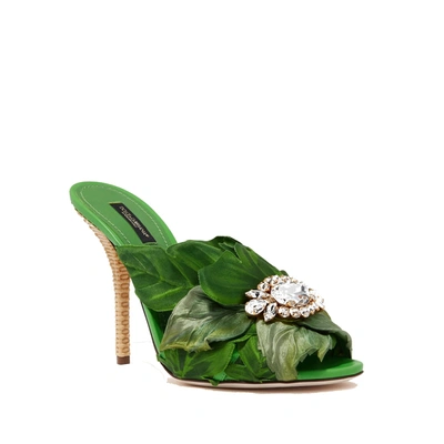 Shop Dolce & Gabbana Keira Jungle Leaf Satin Mules