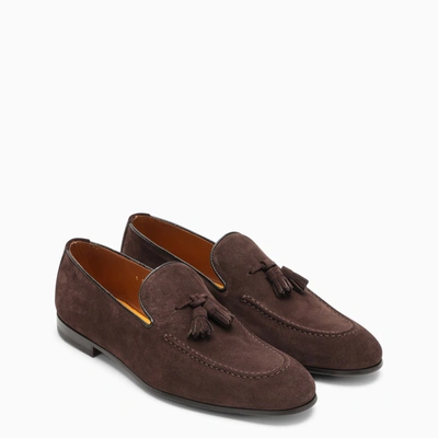 Shop Doucal's Brown Suede Moccasin With Tassels