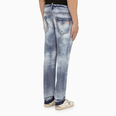 Shop Dsquared2 Navy Blue Washed Jeans With Denim Wear