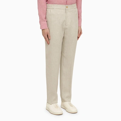 Shop Etro Regular White Linen Trousers