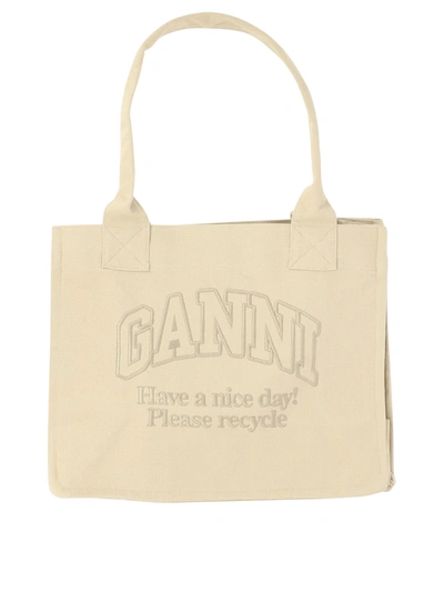Shop Ganni Tote Bag With Embroidered Logo