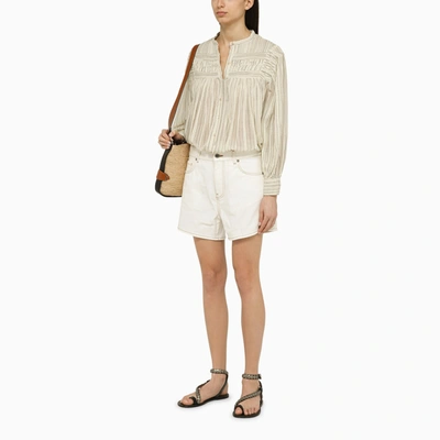 Shop Isabel Marant Étoile Cotton Écru Striped Plalia Shirt