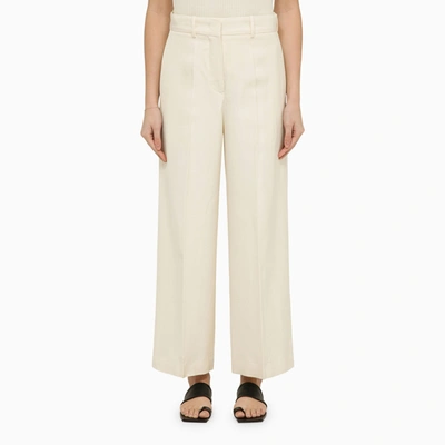 Shop Jil Sander Silk Blend Chalk White Trousers