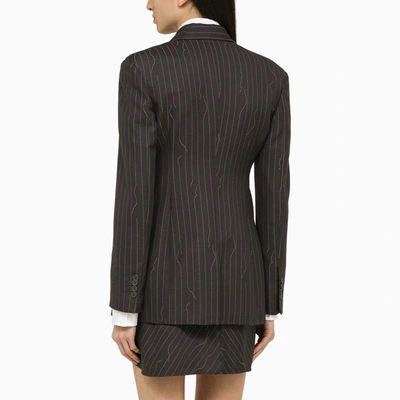 Shop Off-white Off White™ Grey Single Breasted Pinstripe Jacket In Wool Blend