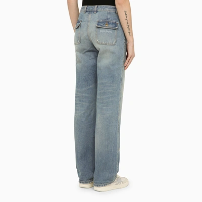 Shop Palm Angels Blue Washed Effect Multi Pocket Jeans In Denim