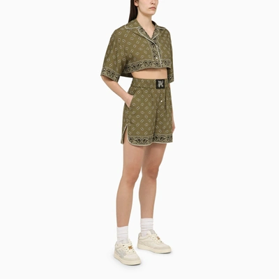 Shop Palm Angels Cropped Shirt With Military Green Print