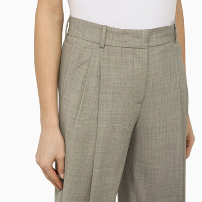 Shop Quelledue Light Grey Wool Blend Wide Trousers