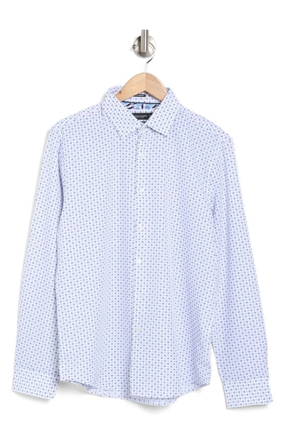Shop Denim And Flower Dot Print Dressy Tech Button-up Shirt In Blue