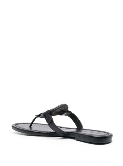 Shop Tory Burch 'miller' Black Thong Sandal With Tonal Logo In Leather Woman