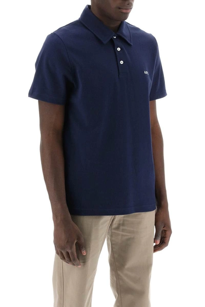 Shop Apc A.p.c. Austin Polo Shirt With Logo Embroidery In Blue