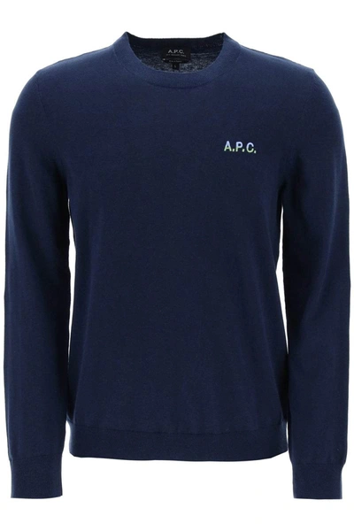 Shop Apc A.p.c. Crew-neck Cotton Sweater In Blue
