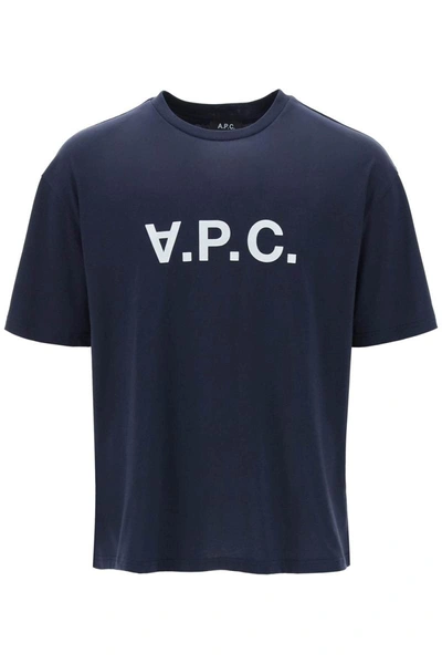 Shop Apc A.p.c. River T-shirt With Flocked Logo In Blue