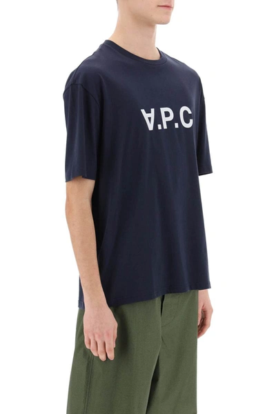 Shop Apc A.p.c. River T-shirt With Flocked Logo In Blue