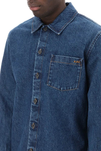 Shop Apc A.p.c. Vittorio Brodée Poitrine Denim Overshirt In Blue