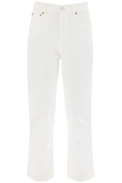 Shop Agolde Riley High-waisted Cropped Jeans In White