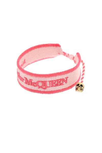 Shop Alexander Mcqueen Embroidered Bracelet In Pink