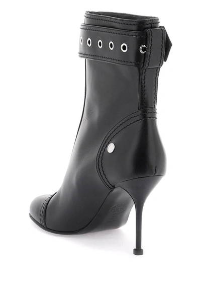 Shop Alexander Mcqueen Leather Ankle Boots With Buckle In Black