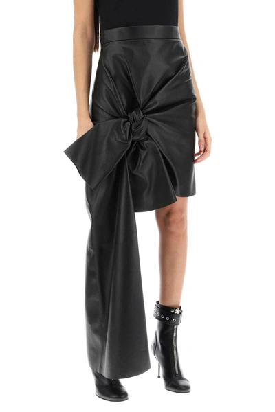 Shop Alexander Mcqueen Leather Skirt With Knotted Detail In Black