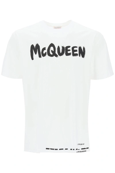 Shop Alexander Mcqueen Mcqueen Graffiti T-shirt In White