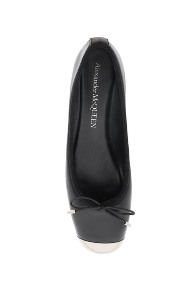 Shop Alexander Mcqueen Nappa Leather Ballet Flats With Metallic Toe In Black