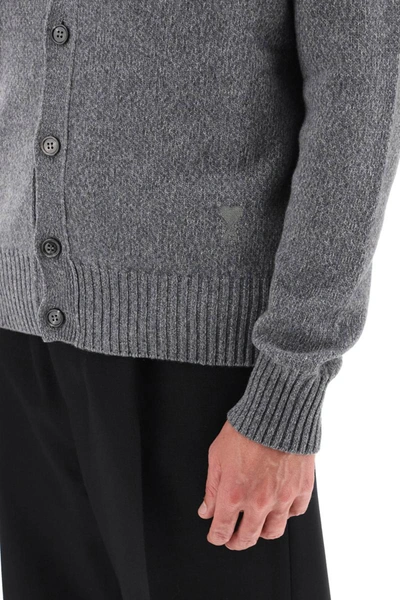 Shop Ami Alexandre Mattiussi Ami Paris Melange Cashmere Cardigan In Grey