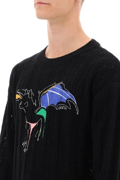 Shop Andersson Bell Dragon Pointelle Knit Sweater In Black