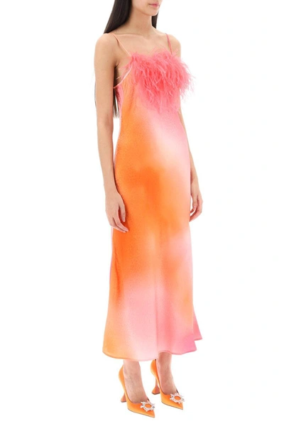 Shop Art Dealer 'ella' Maxi Slip Dress In Jacquard Satin With Feathers In Multicolor